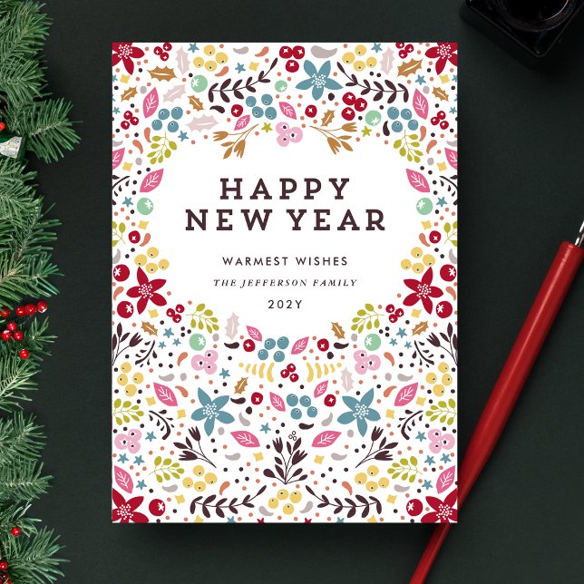 Colourful Happy New Year Floral Holiday Card (Creator Uploaded)