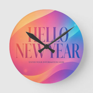 Colourful Happy New Year Greeting ,Glow and Bold Round Clock