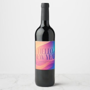 Colourful Happy New Year Greeting ,Glow and Bold Wine Label