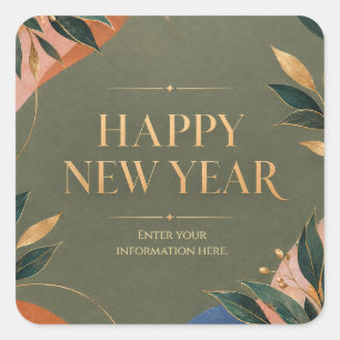Colourful Happy New Year Greeting with Metallic Square Sticker
