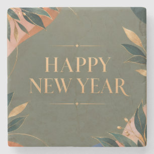 Colourful Happy New Year Greeting with Metallic Stone Coaster