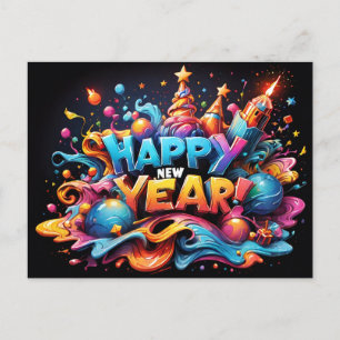 colourful Happy new year new year Postcard