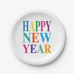 Colourful Happy New Year  Paper Plate