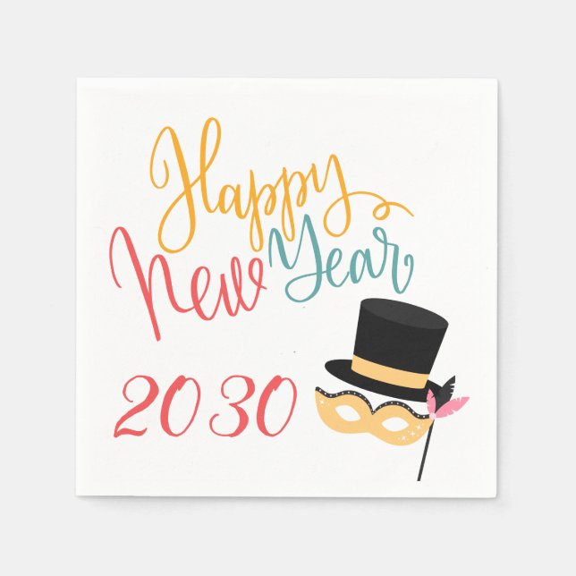 Colourful Happy New Year party mask and hat 2018 Napkin (Front)
