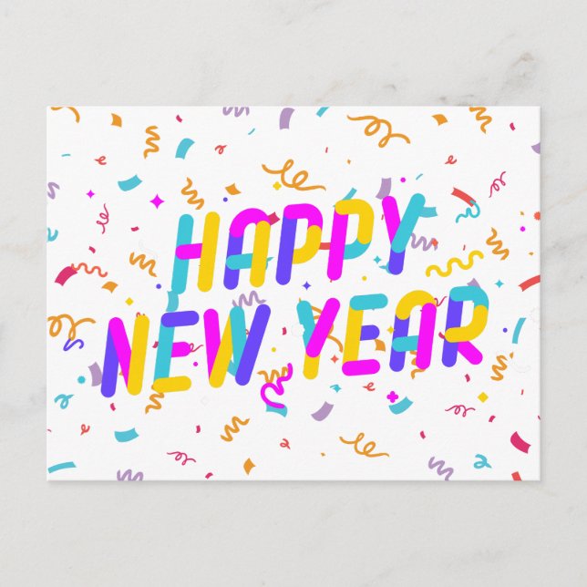 Colourful Happy New Year Postcard (Front)