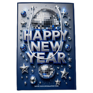 Colourful Happy New Year with Chrome ,Retro Disco Medium Gift Bag