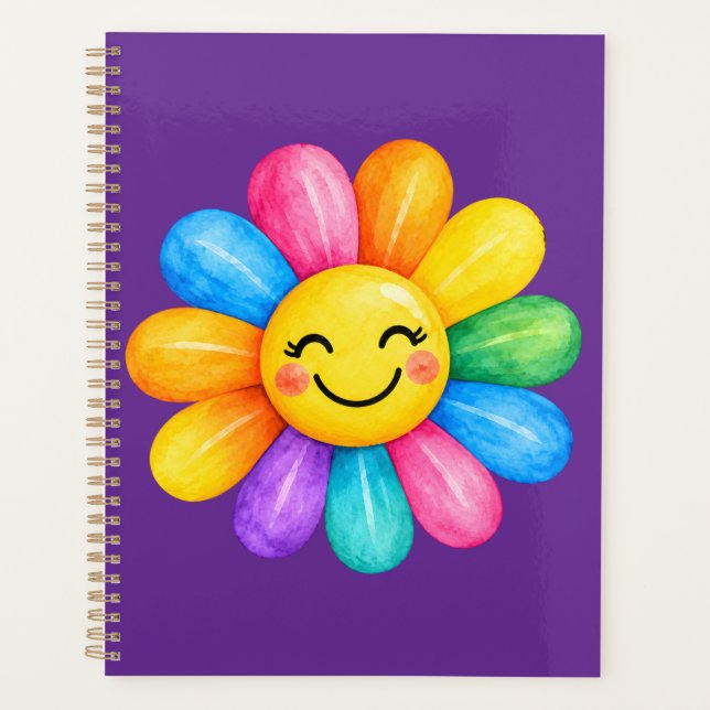 Colourful Happy Rainbow Flower Planner (Front)