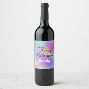 Colourful Happy Retirement Unicorn Gold Glitter Wine Label