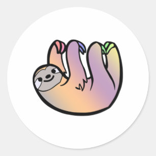 Colourful happy sloth classic round sticker