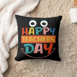 Colourful Happy Teachers Day Funny Face Cushion