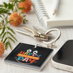 Colourful Happy Teachers Day Funny Face Key Ring