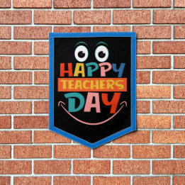 Colourful Happy Teachers Day Funny Face Pennant