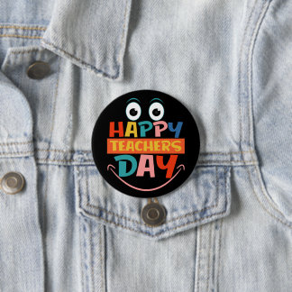 Colourful Happy Teachers Day Funny Face Pinback 7.5 Cm Round Badge