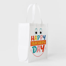 Colourful Happy Teachers Day Funny Face Reusable Grocery Bag