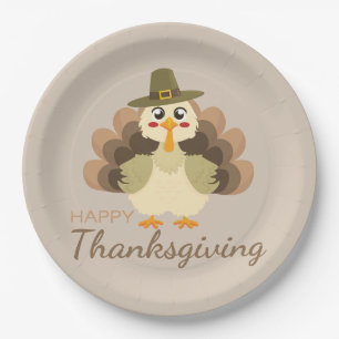 Colourful Happy Thanksgiving Cute Turkey Piligrim Paper Plate