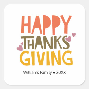 Colourful Happy Thanksgiving Day Personalised Name Square Sticker
