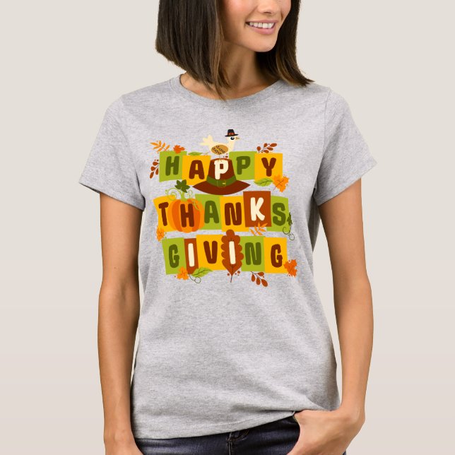 Colourful Happy Thanksgiving T-Shirt (Front)