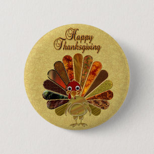 Colourful Happy Thanksgiving Turkey 6 Cm Round Badge