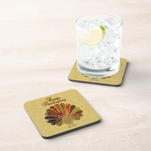 Colourful Happy Thanksgiving Turkey Coaster