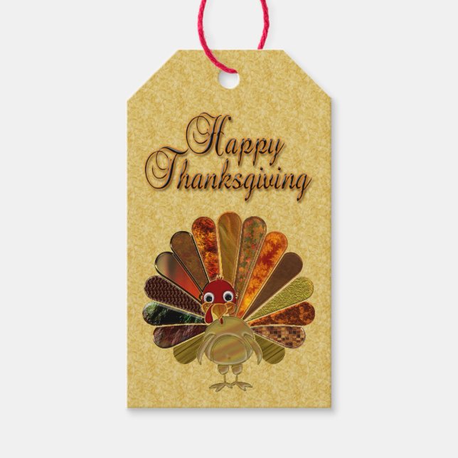 Colourful Happy Thanksgiving Turkey Gift Tags (Front)
