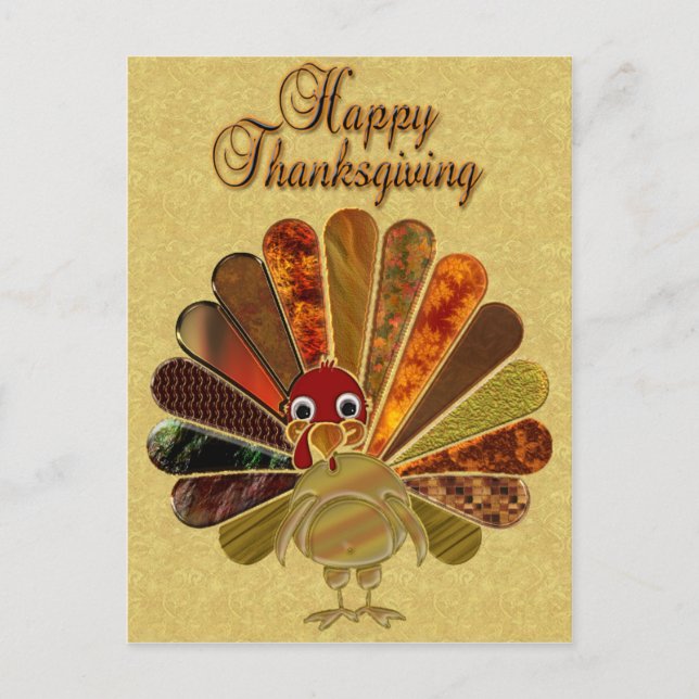 Colourful Happy Thanksgiving Turkey Holiday Postcard (Front)