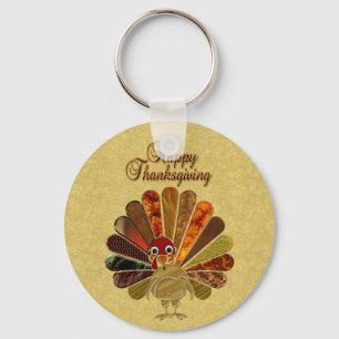 Colourful Happy Thanksgiving Turkey Key Ring