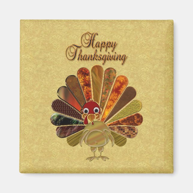 Colourful Happy Thanksgiving Turkey Magnet (Front)