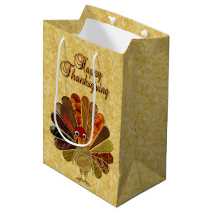 Colourful Happy Thanksgiving Turkey Medium Gift Bag