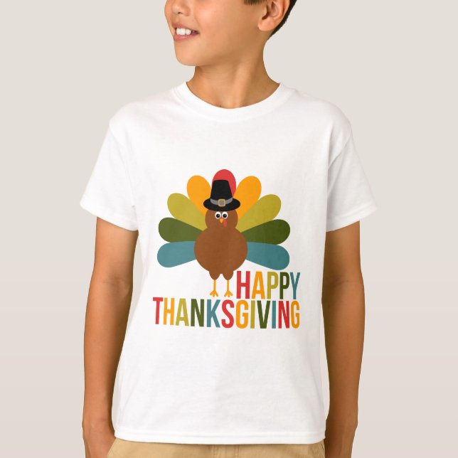Colourful Happy Thanksgiving Turkey T-Shirt (Front)