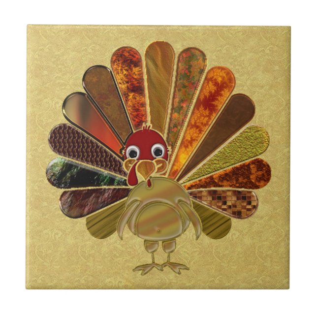 Colourful Happy Thanksgiving Turkey Tile (Front)