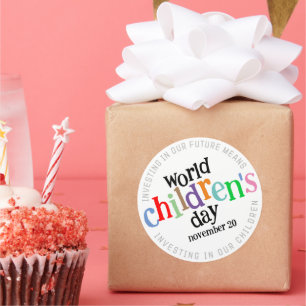 Colourful Happy World Children's Day Classic Round Sticker