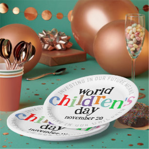 Colourful Happy World Children's Day Paper Plate