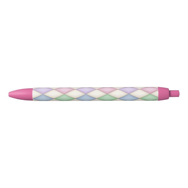 Colourful Harlequin Diamond Check Pattern Black Ink Pen (Front)