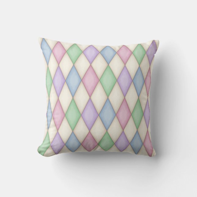 Colourful Harlequin Diamond Check Pattern Cushion (Front)