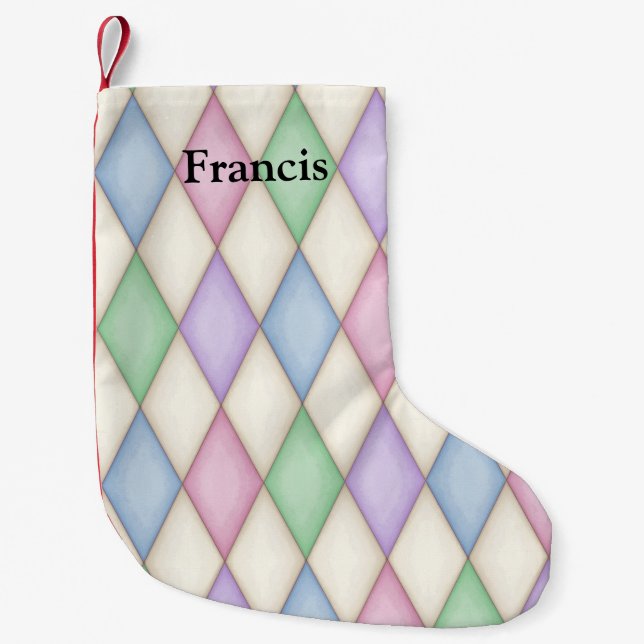 Colourful Harlequin Diamond Check Personaliable Small Christmas Stocking (Front)
