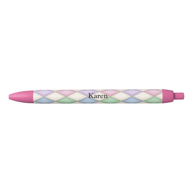 Colourful Harlequin Diamond Check Personalised Black Ink Pen (Front)