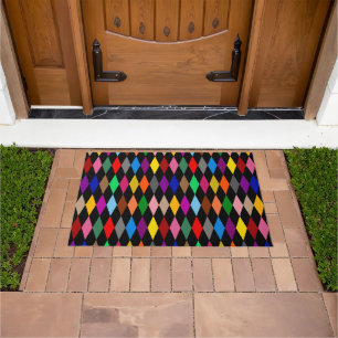 Colourful Harlequin Diamonds Design Black Doormat