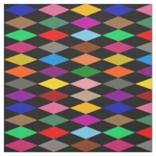 Colourful Harlequin Diamonds Design Black Fabric