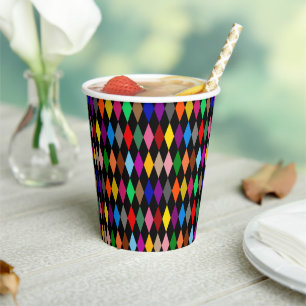 Colourful Harlequin Diamonds Design Black Paper Cups