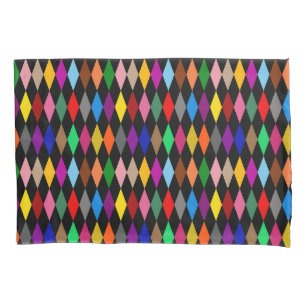 Colourful Harlequin Diamonds Design Black Pillowcase