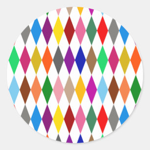 Colourful Harlequin Diamonds Design White  Classic Round Sticker