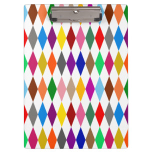 Colourful Harlequin Diamonds Design White Clipboard