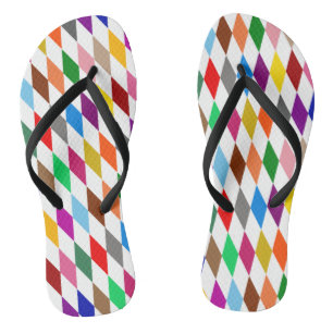 Colourful Harlequin Diamonds Design White Jandals