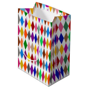 Colourful Harlequin Diamonds Design White  Medium Gift Bag