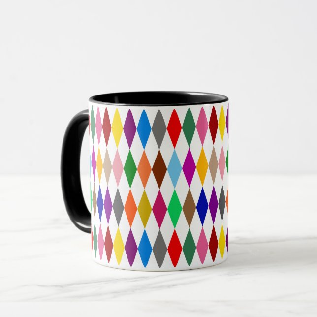 Colourful Harlequin Diamonds Design White  Mug (Front Left)