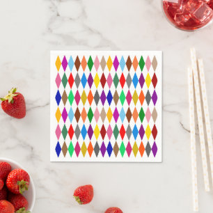 Colourful Harlequin Diamonds Design White Napkin