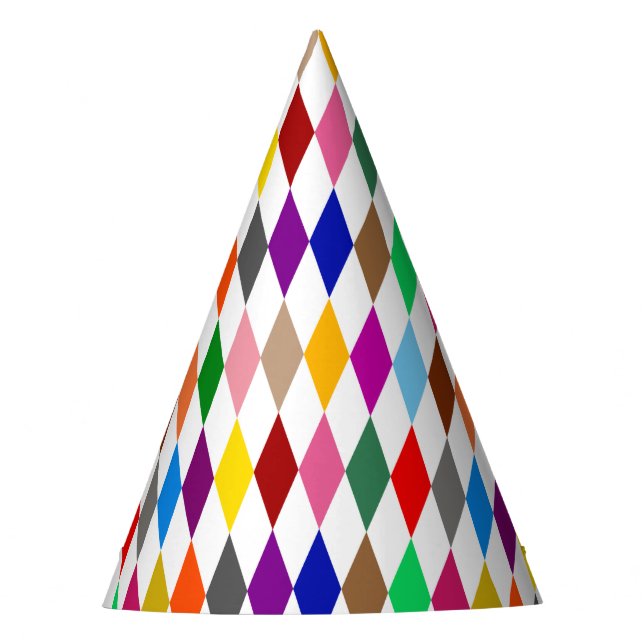 Colourful Harlequin Diamonds Design White  Party Hat (Front)