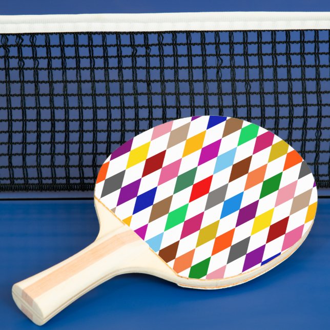 Colourful Harlequin Diamonds Design White  Ping Pong Paddle (Insitu)