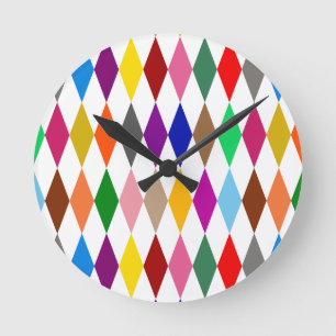 Colourful Harlequin Diamonds Design White  Round Clock