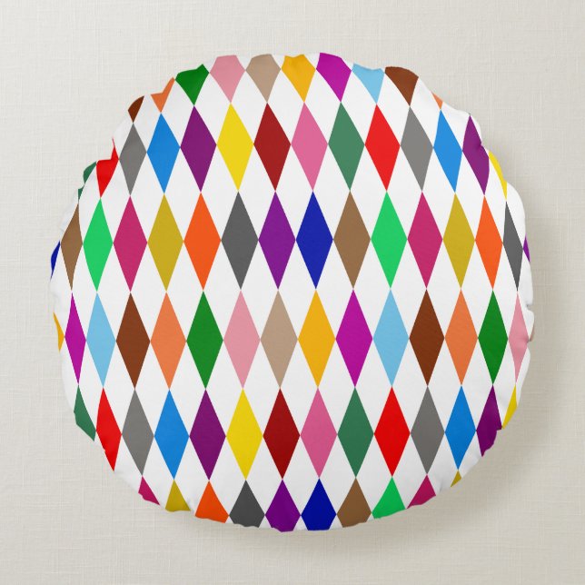 Colourful Harlequin Diamonds Design White  Round Cushion (Front)